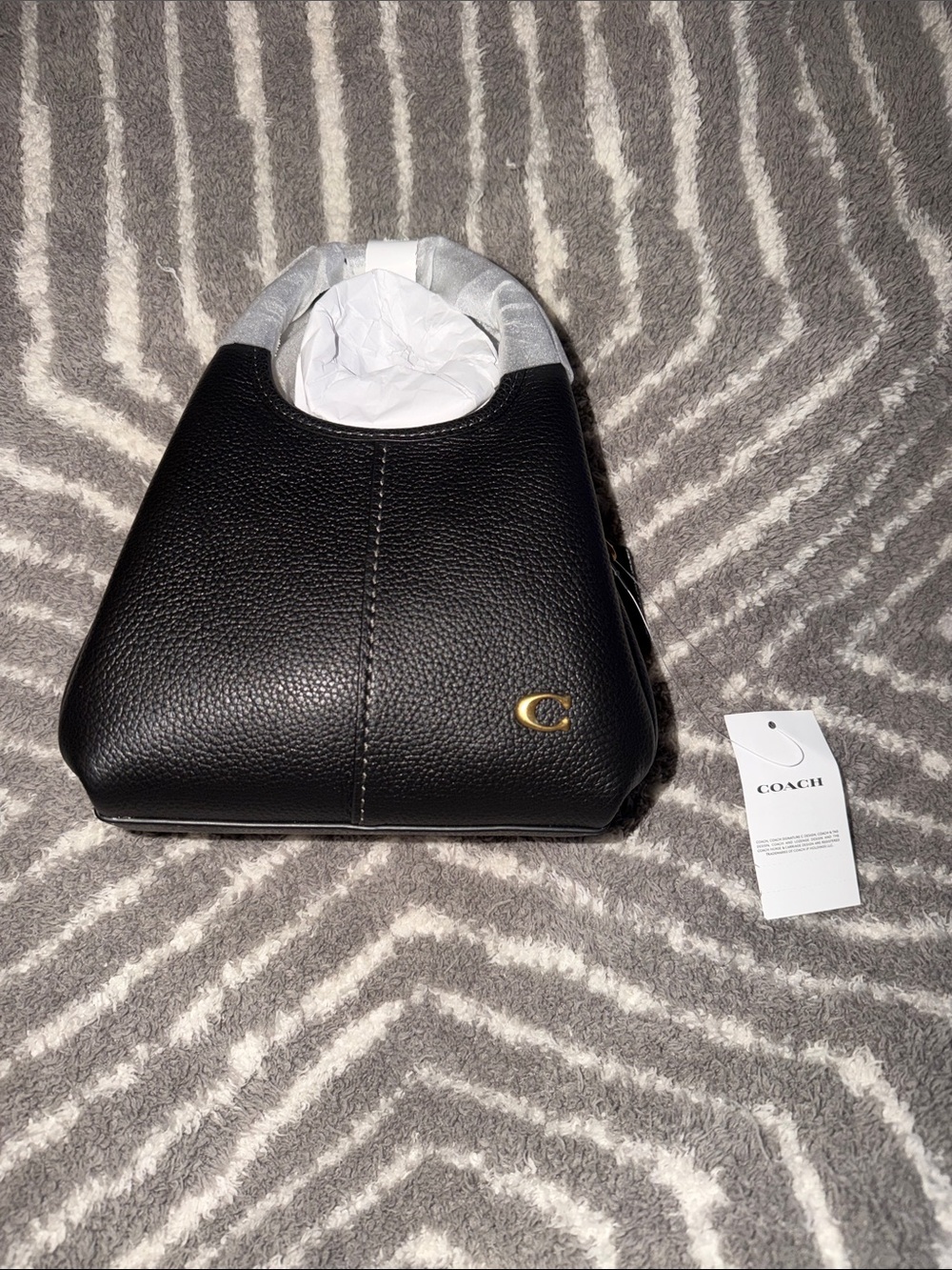 Coach Black Pebbled Leather Mini Shoulder Bag with Gold Accent